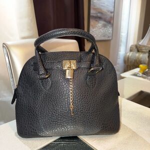 Aldo Black Textured Satchel with Gold Chain Lock
